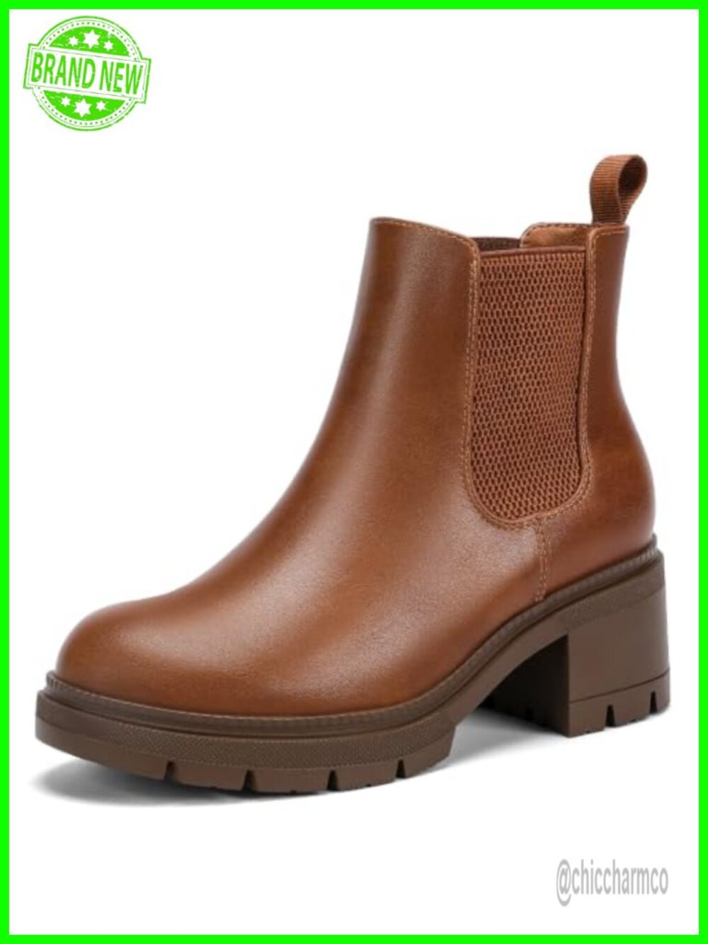Wide Width Slip On Chelsea Ankle Boots Faux Leather Block Heel